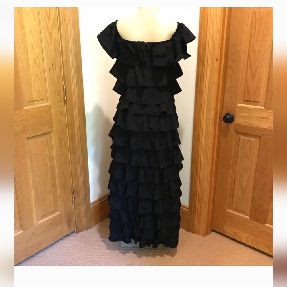 Jenni Kayne, Elegant Black Ruffled Off-Shoulder Dress, EUC